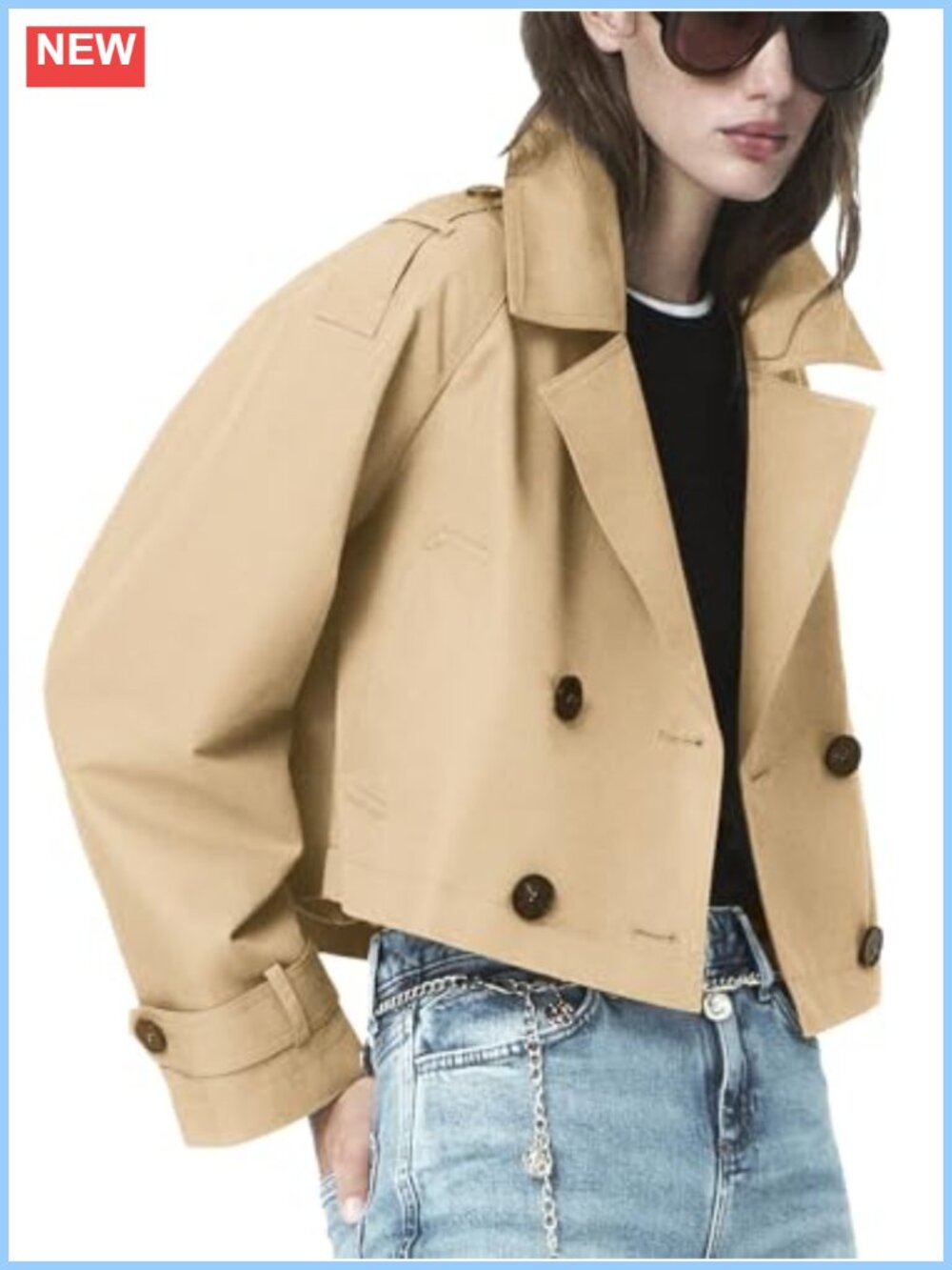 Women's Cropped Trench Coat Short Fall Jacket Windproof Button Closure